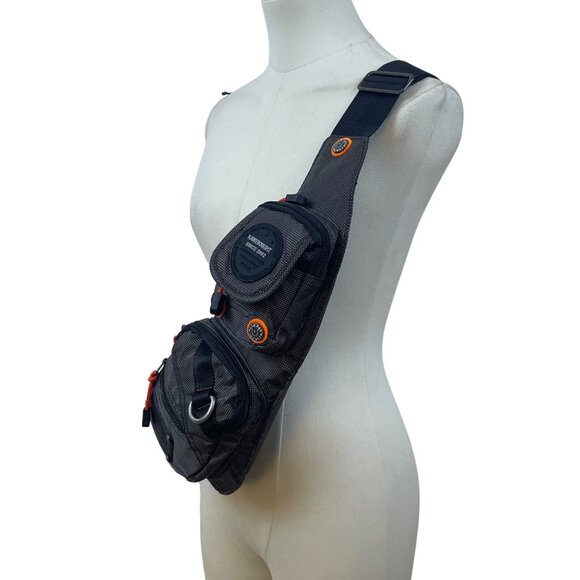 Kaweiknight Grey/Orange Nylon Adjustable Strap Multi-Zip Crossbody Backpack - Picture 9 of 15